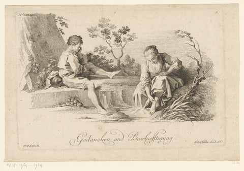 Boy and girl at a pond, Johann Esaias Nilson, 1731 - 1788 Canvas Print