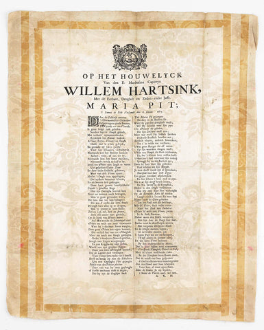 Bedrukte doek met gedicht ter gelegenheid van het huwelijk van Maria Pit en Willem Hartsinck (Hartsink), 6 juni 1675 te Batavia, Monogrammist AVH, 1675 Canvas Print