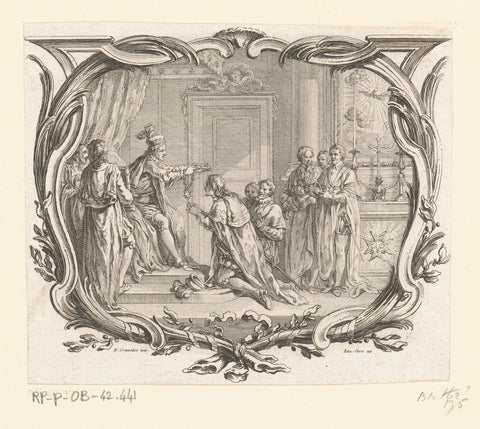 Vignette with a knight receiving the chain of the Saint-Esprit, Laurent Cars, 1760 Canvas Print