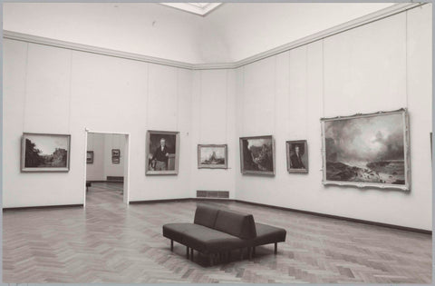 Room with six paintings, next to the passage a landscape and a portrait of a man can be seen, 1990 Canvas Print