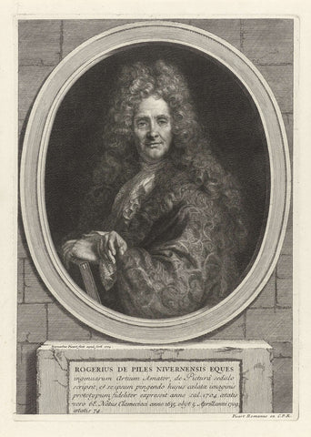 Portret van Roger de Piles, Bernard Picart, 1709 Canvas Print