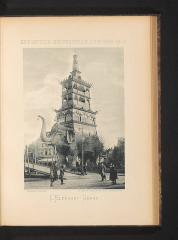 View of an elephant with a building on its back, recreated at the Antwerp World's Fair in 1894, Charles Bernhoeft, 1894 Canvas Print