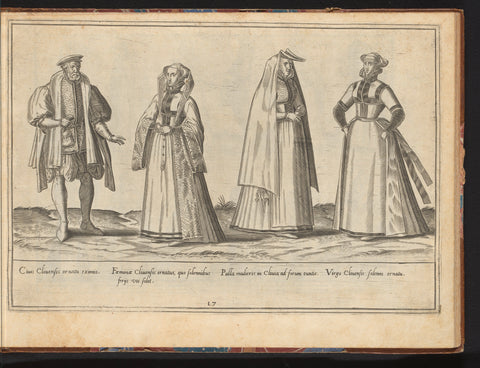 Three women and a man, dressed according to the fashion of c. 1580 in Kleef, Abraham de Bruyn, 1581 Canvas Print