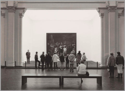 Visitors for a cabinet with the Night Watch, on the left a guard, 1983 Canvas Print