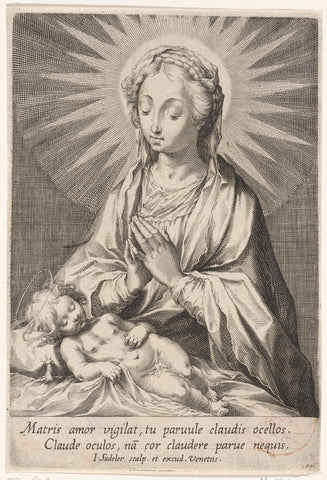 Maria worships the sleeping Christ child, Johann Sadeler (I), 1595 - 1600 Canvas Print