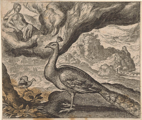 Fable of the peacock and the nightingale, Aegidius Sadeler, 1608 Canvas Print