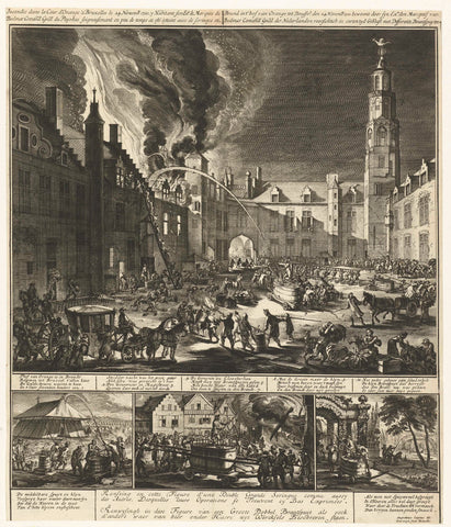 Extinguishing the fire in the Court of Orange in Brussels, 1701, Jacobus Harrewijn, 1701 Canvas Print