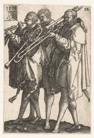 Three musicians, Heinrich Aldegrever, 1538 Canvas Print