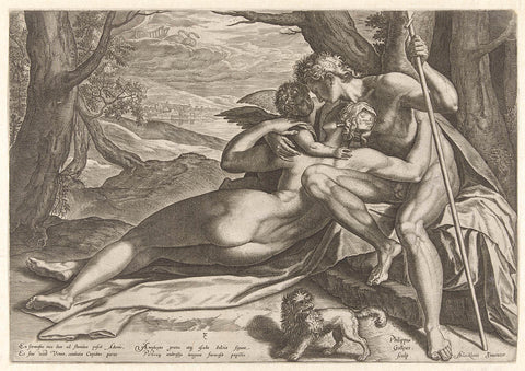 Venus en Adonis met Amor, Philips Galle, c. 1577 - c. 1581 Canvas Print