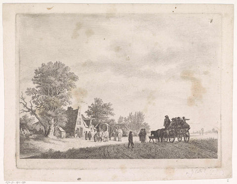 Landscape with two travel cars for an inn, anonymous, 1751 - 1799 Canvas Print