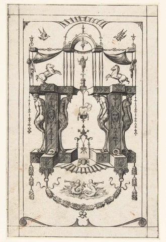 Architectural fantasy with at the bottom two centaurs blowing on trumpets, anonymous, c. 1530 - c. 1540 Canvas Print