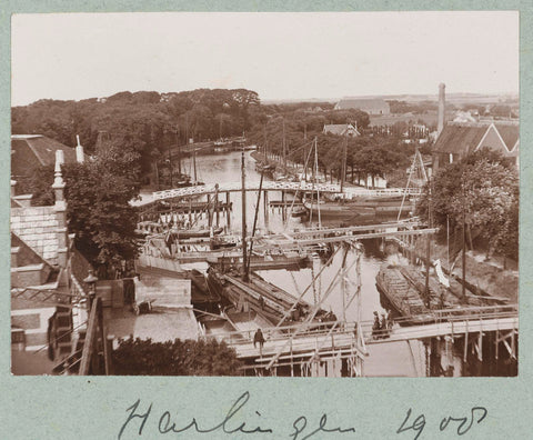 Canal view in Harlingen containing some flat-bottomed sailing ships, Frits Freerks Fontein Fz. (attributed to), c. 1903 Canvas Print