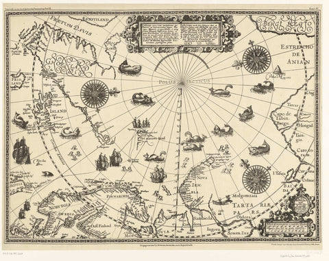 Map of the countries around the Arctic Circle with the three voyages of the Dutch, 1598, Arnaud A.J. Pistoor, 1878 Canvas Print