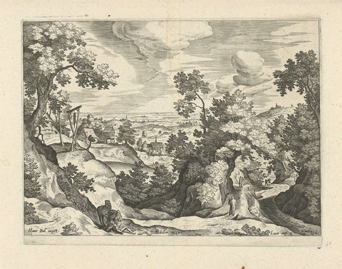 Landscape with the Good Samaritan, Johann Sadeler (I), 1580 - 1600 Canvas Print