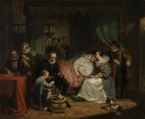 Prince William I nursed by his Wife Charlotte de Bourbon after the Abortive Attempt on his Life by Jean Jaurequi in Antwerp in 1582, Nicolaas Pieneman, 1840 Canvas Print