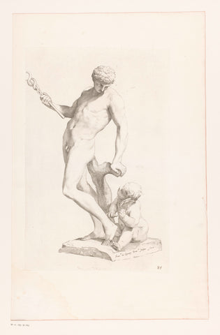 Statue of Mercury with a putto at his feet, Claude Mellan (rejected attribution), 1636 - 1637 Canvas Print