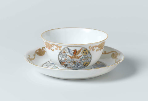 Cup and saucer, counter and plaque, anonymous, c. 1745 Canvas Print