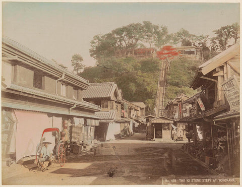 Street in Yokohama with 101 steps at the end, anonymous, c. 1870 - c. 1900 Canvas Print