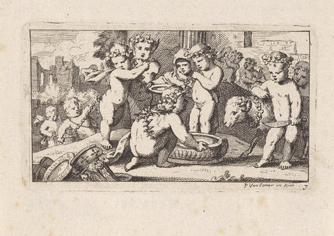 Putti, die een lam offeren, Paul van Somer (II), 1670 - 1697 Canvas Print