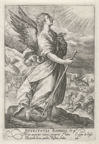 Archangel Raphael, Crispijn van de Passe (I), 1574 - 1637 Canvas Print