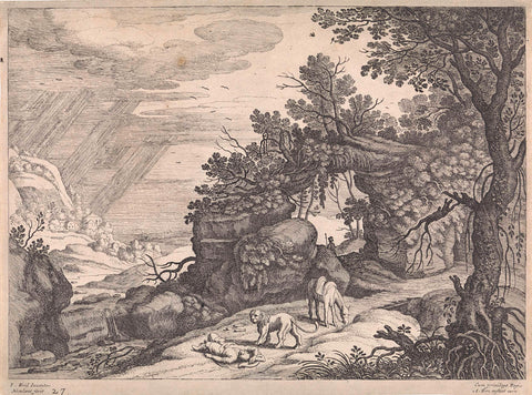 Landscape with a Dead Man of God, Lion and Donkey, Willem van Nieulandt (II), 1594 - 1635 Canvas Print