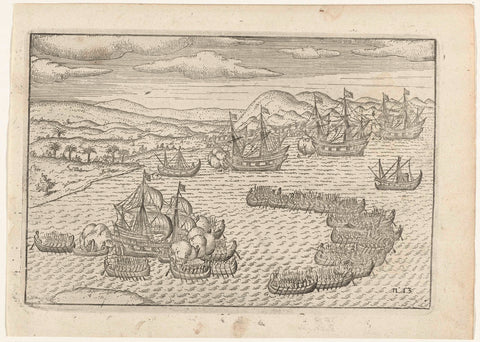 Battles in bantam bay, 1596, anonymous, 1646 Canvas Print