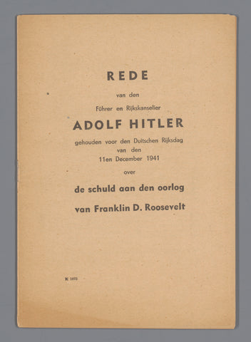 Speech by den Führer and Chancellor Adolf Hitler, Adolf Hitler, before 1941 Canvas Print