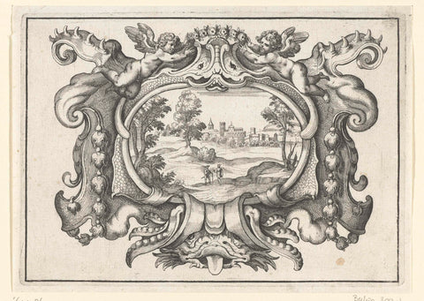 Cartouche with two floating putti, Daniel Rabel, 1634 Canvas Print