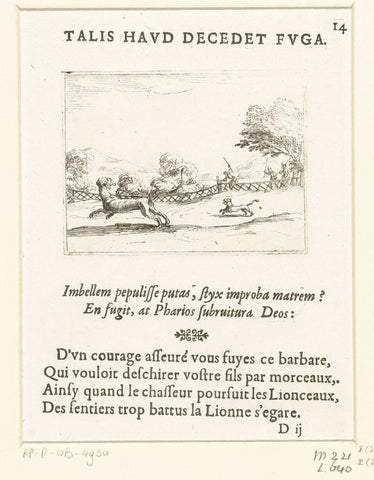 Jagers achtervolgen een leeuwin en haar welp, Jacques Callot, 1625 - 1629 Canvas Print