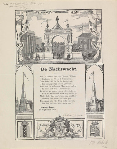 Kermisprent van de Amsterdamse nachtwacht voor het jaar 1874, anonymous, 1874 Canvas Print