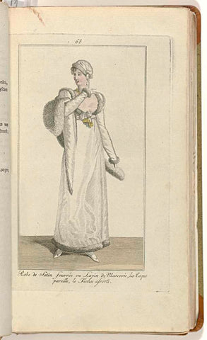 Elegantia, or magazine of fashion, luxury and taste for ladies, January 1809, No. 68: Robe de Satin..., anonymous, 1809 Canvas Print