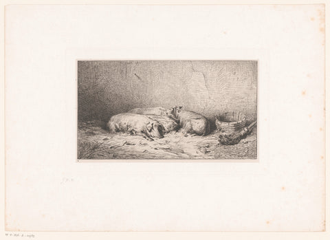 Sleeping pigs in a barn, Charles Emile Jacque, 1850 Canvas Print