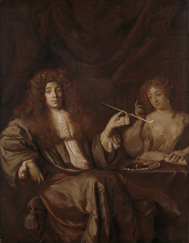 Portrait of Hadriaan Beverland with a Prostitute, Ary de Vois (attributed to), c. 1676 Canvas Print