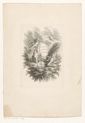 Vier putti rond een cartouche, Simon Fokke, 1764 Canvas Print