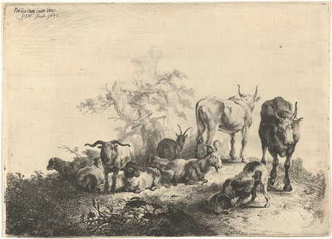 Landscape with cattle and a milkmaid, Jan van Noordt (1623-1676), 1644 Canvas Print