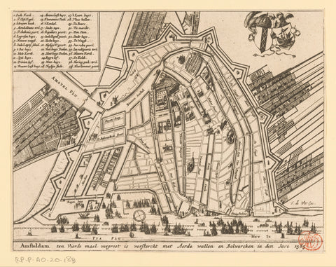 Map of Amsterdam, 1585, anonymous, c. 1671 - c. 1680 Canvas Print