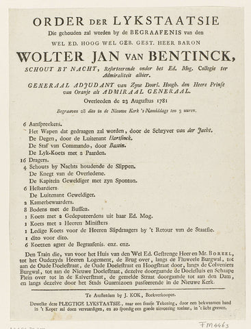 Bericht over de lijkstatie van Wolter Jan Gerrit baron Bentinck, 1781, Jacobus Kok, 1781 Canvas Print