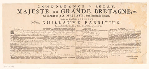 Condolence de l'Etat Majeste de la Grand Bretagne sur la Mort de Sa Majeste: caption accompanying the print with the body of Mary II Stuart, Queen of England, Pieter Persoy, 1695 Canvas Print