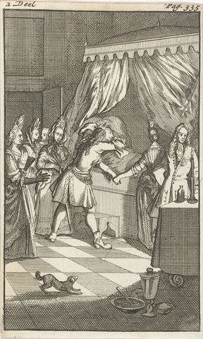 Mirandors brother at rosamire sickbed, Caspar Luyken, 1695 Canvas Print