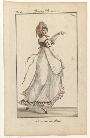 Journal des Dames et des Modes, Costume Parisien, 20 April 1800, Year 8 (210) : Costume de Bal, anonymous, 1800 Canvas Print