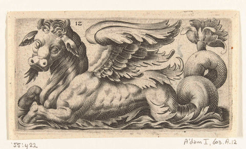 Winged sea bull with a goatee, Adam Fuchs, c. 1526 - 1606 Canvas Print