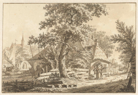 Village view with a few people in front of a house, Jacob Cats (1741-1799), 1751 - 1799 Canvas Print