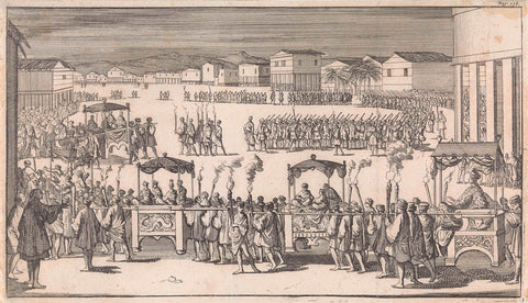 Large procession on the occasion of the arrival of captain Charles Swan on Mindanao, Caspar Luyken, 1698 Canvas Print