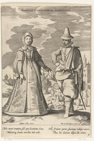 Couple, dressed according to fashion from Portugal, ca. 1610, Pieter de Jode (I), 1600 - 1610 Canvas Print