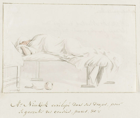 Willem Hendrik van Nieuwerkerke is wrapped in sheet on bed to protect himself from mosquitoes and fleas, Louis Ducros, 1778 Canvas Print