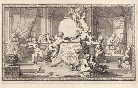 Pedestal decorated by putti, Gerard de Lairesse, 1694 Canvas Print