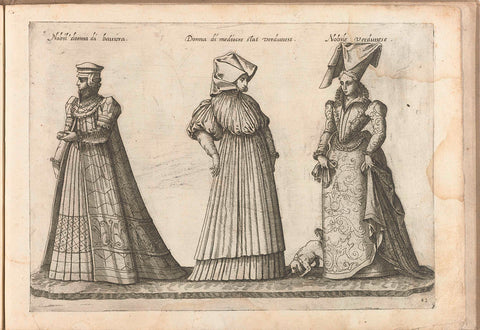 Three women, dressed according to fashion from Bavaria and Verdun, from c. 1580, Bartolomeo Grassi, in or before 1585 Canvas Print