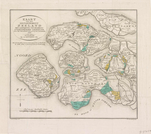 Map of Zeeland with the flooded areas, 1808, Daniël Veelwaard (I), 1808 - 1810 Canvas Print