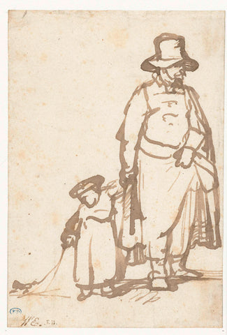 Standing man with a child in hand, Rembrandt van Rijn (follower of), 1643 Canvas Print