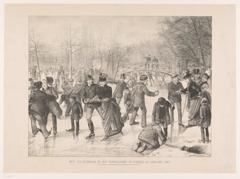 Skating people in the Vondelpark in Amsterdam, Johan Braakensiek, 1887 Canvas Print